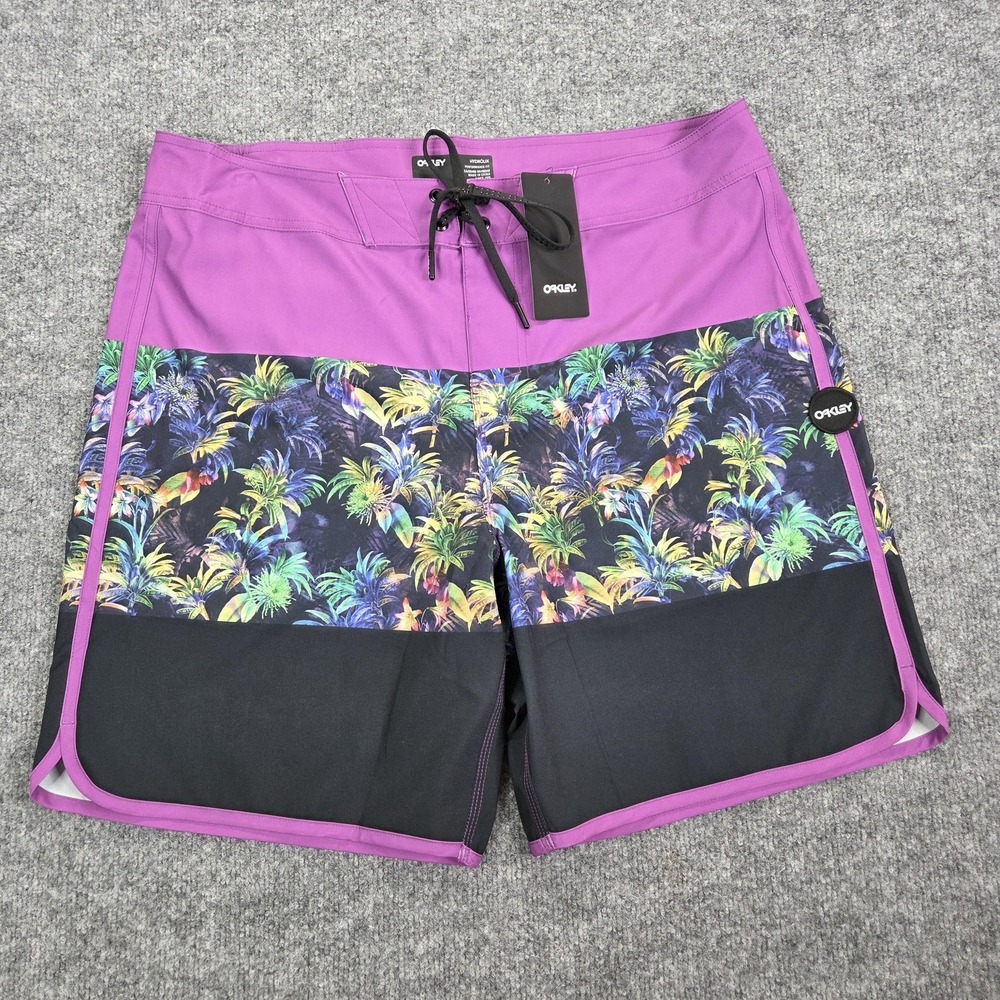 Oakley Boardshorts Mens 34 Purple Palm Floral Hydrolix Quick Dry Swim Trunks‎